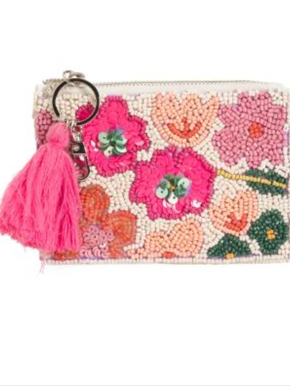 💕▪️Sol And Mer ▪️Pink Floral Beaded  Coin Purse Wristlet